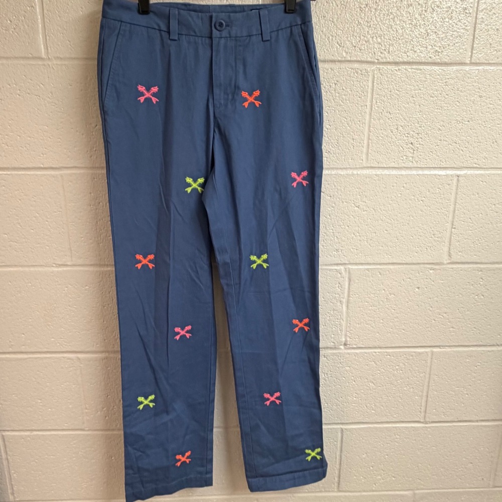 Vineyard Vines Mens Slim Fit Breaker Pant Chino 28 Blue Neon Fishbone Embroidery